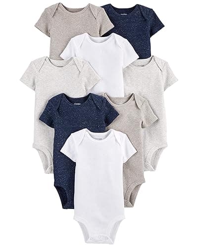 Simple Joys by Carter's Baby 8-Pack Short-Sleeve Bodysuit - Newborn - Navy Heather/White/Oatmeal