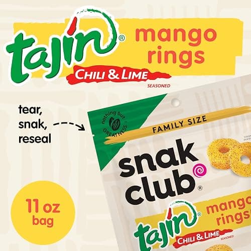 Snak Club Tajin Mango Rings Gummy Candy, Fruit Candy Gummies with Chili and Lime Seasoning, Mild, Gluten-Free and Vegan Snacks, 11 oz Resealable Bag thumbnail 3