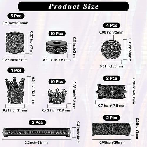 King Crown 40pc Round Zircon Rhinestone Beads Tube - Cubic Zirconia Diamond Cut Cube Spacer Beads for Jewelry Making - Bracelet Connector DIY (Black Rhinestone) thumbnail 3