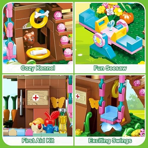 CUBIMANA Treehouse Building Toys with LED Light - 618 Piece Tree House Building Set, 3-Storey Up House with Slide & Stickers, Ages 6-12 thumbnail 7