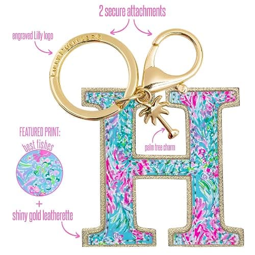 Lilly Pulitzer Leatherette Initial Keychain, Letter Bag Charm for Women thumbnail 2
