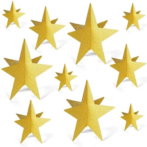 Sinload 45 Pcs 3D Glitter Star Decorations Graduation Gold Centerpiece 3 Sizes Standing Hanging Back to School Work Star Decor for End of Year School Centerpiece Starry Movie Themed Night Party Decor thumbnail 8