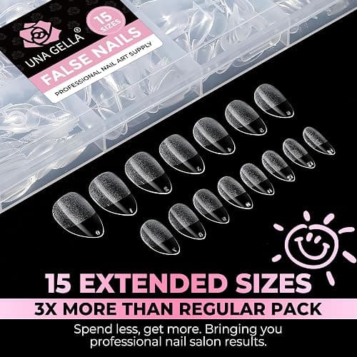 UNA GELLA Short Almond Nail Tips 450PCS Fake Acrylic Nail Tips | 15 Sizes Soft Pre-shape Press On Nails Almond Full Cover Nails Extension Home DIY Salon thumbnail 7