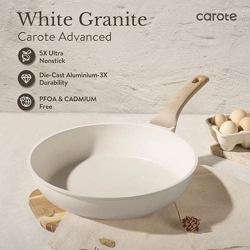CAROTE ICE 35pcs Pots and Pans Set, Nonstick Cookware Sets, White Granite Induction Cookware with Kitchen Knife Set thumbnail 4