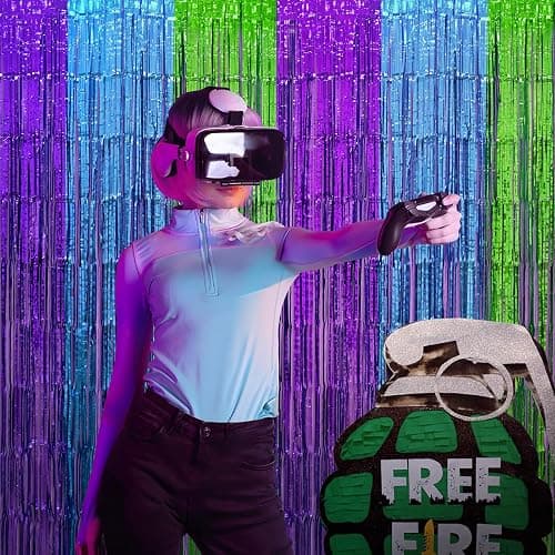 Mega-L Video Game Birthday Decorations, 2Pack Purple Blue Green for Night Backdrop Streamers 3.3x6.6ft Foil Fringe Curtains for Boys Game Fans Holiday Party Supplies Pixel Photobooth Props Wall Decors thumbnail 7