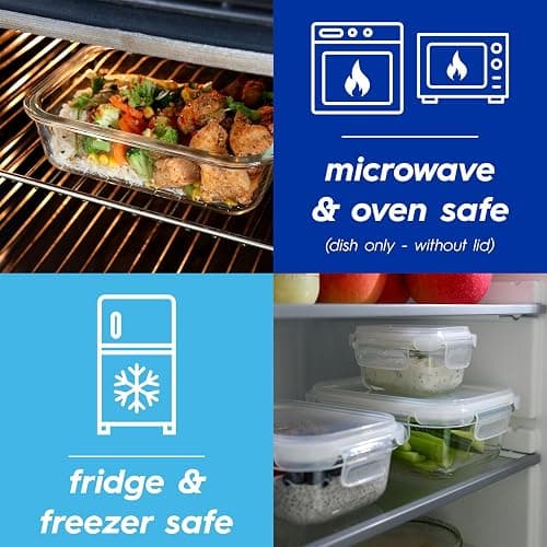 Harbour Housewares Glass Containers with Airtight Lids - 10 Pack - 2 Sizes (1040ml | 370ml) Lunch Box Tubs BPA-Free Meal Prep Containers Reusable Leak Proof Food Storage Tubs, Oven Safe, Freezer Safe thumbnail 5