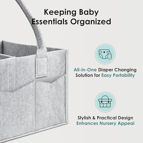 HIPHOP PANDA 2-Pack Diaper Caddy Organizer - Nursery Storage Bin & Car Organizer for Diapers, Wipes, and Baby Essentials - Dual-Color Solid Set (Grey/Oatmeal), Large Size thumbnail 6
