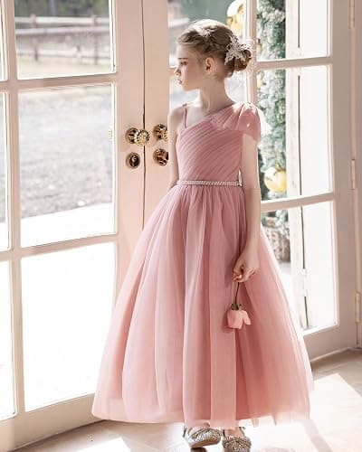 GetWish Tulle Flower Girls Dress One Shoulder Formal Princess Wedding Pageant Birthday Party Holiday Ball Gown Dresses thumbnail 3