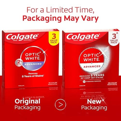 Colgate Optic White Advanced Hydrogen Peroxide Toothpaste, Teeth Whitening Toothpaste Pack, Enamel-Safe Formula, Helps Remove Tea, Coffee, and Wine Stains, Sparkling White, 3 Pack, 3.2 oz thumbnail 2