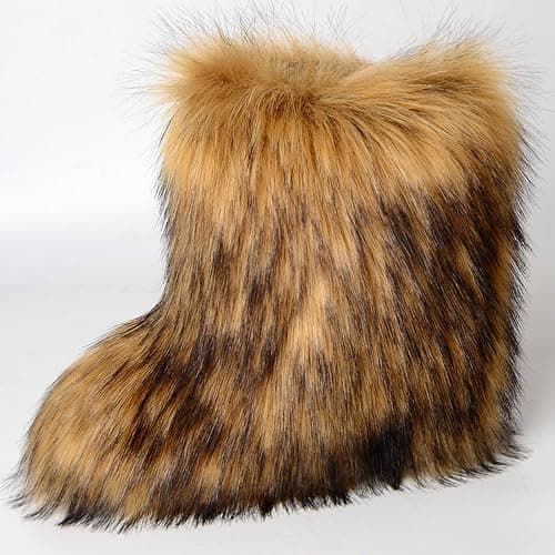 YXCFEWD Fur Boots for Women Winter Fluffy Furry Boots for Girls Flat Heel Snow Boots thumbnail 4