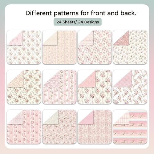 Floral Scrapbook Paper, Vintage Floral Garden Craft Sheets, 24 Pages/24 Unique Designs Double-Sided Origami Art Supplies, Pink Scrapbook Materials for DIY Cards, Journals, Album Decor, 12"x12" Inch thumbnail 4
