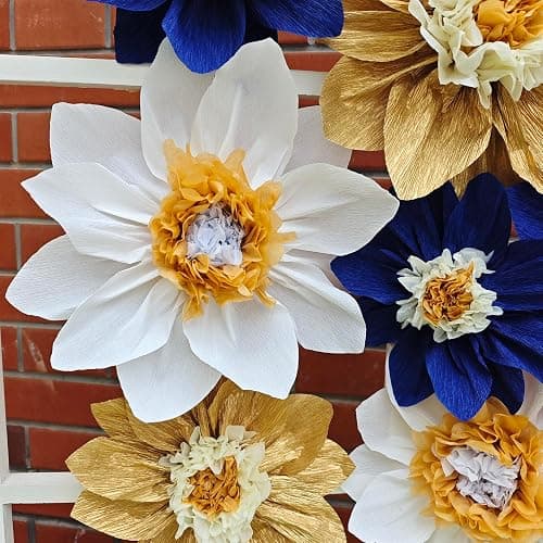 Mybbshower Crepe Paper Flower for Wall Paper Pom Pom Decor Girls Birthday Party Backdrop Baby Shower Nursery Decoration Pack of 9 (Navy Blue Gold) thumbnail 6