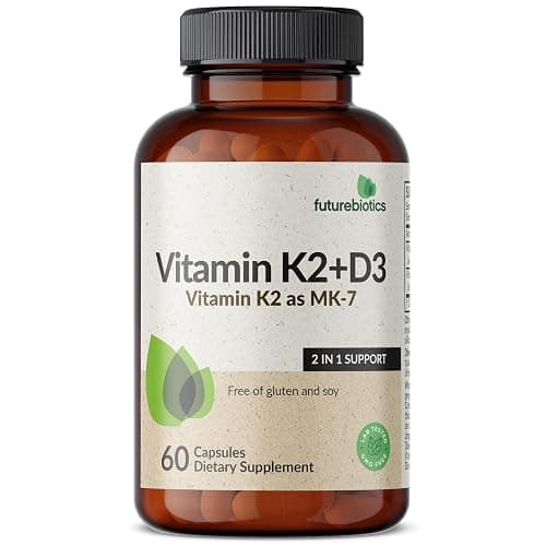 Futurebiotics Vitamin K2 (MK7) with D3 Supplement - Non-GMO Formula - 5000 IU Vitamin D3 & 90 mcg Vitamin K2 MK-7, 60 Vegetarian Capsules thumbnail 5