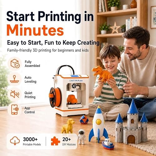 Entina Tina2C 3D Printer for Kids & Beginners, Fully Assembled Starter Mini 3D Printer, Start in 8 Mins, App & WiFi Control, Auto Leveling, 1500+ Model Library, 20+ Creative DIY Modules for STEM, Home thumbnail 2
