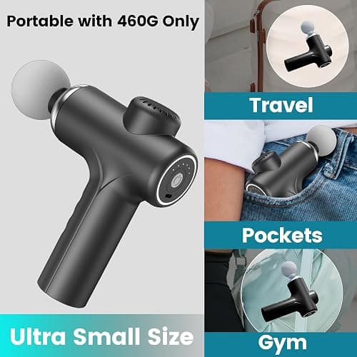 Fnggd Massage Gun, Quiet Operation Massager, Massager with 4 Heads, 460g Mini Massage Gun with 6 Speeds - Black thumbnail 4