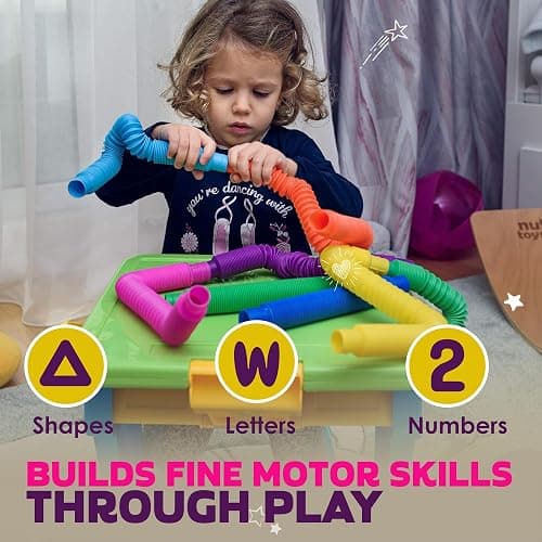 Nutty Toys Pop Tubes - Large 8-Pack Sensory Toys - Creative STEM Learning for Kids and Toddlers - Connect & Pop! Top ADHD Autism Fidget 2025, Best Boy & Girl Christmas Stocking Stuffers Gifts Idea thumbnail 5