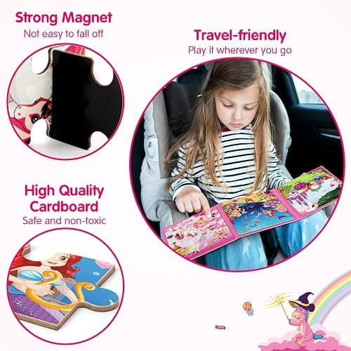 SYNARRY Unicorn Mermaid Princess Magnetic Puzzles for Toddlers 3-5 Girls, 20 Pieces Travel Puzzles for Kids Ages 4-6, Car Airplane Road Trip Activities Toys for 3 4 5 6 Year Old Girls Birthday Gifts thumbnail 5