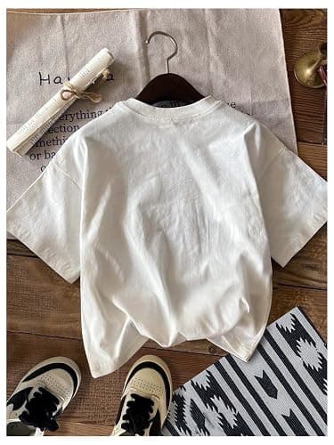 RoseSeek Women's Graphic Letter Tee Crew Neck Drop Shoulder Trendy Summer T Shirt Short Sleeve Vintage Car Print Top thumbnail 2