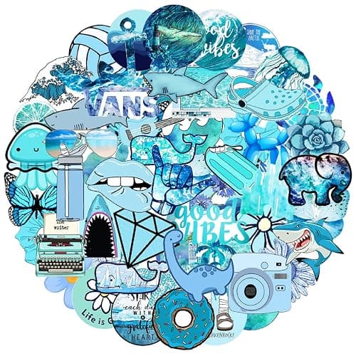 MARSFORCE Cute Vsco Blue Stickers, Gift for Kids Teen Adult, Lovely Waterproof Vinyl Decals for Laptop Water Bottles Skateboard Bike Car Helmet Travel Luggage Guitar Toy Phones DIY Party [53 PCS] - Image 1