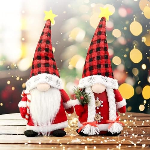 Lovinland Christmas Gnomes Plush Couple with Red Buffalo Check - Xmas Gnomes Elf Tomte Ornaments Doll - Christmas Decorations - Xmas Decorations for Home, Indoor, Office thumbnail 2