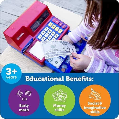 Learning Resources Pretend & Play Calculator Register Toy - Kids Play Set & Credit Card Toy, Register for Kids, Pretend Grocery Store Shopping Playset for Toddlers, Teaching Math Set thumbnail 6