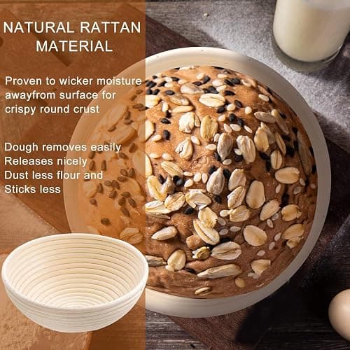 Dimpola Banneton Bread Proofing Basket - 9 inch Banneton Basket Set of 2 Sourdough Proofing Basket Round Proofing Bowls Handmade Rattan Baskets and Liners thumbnail 4
