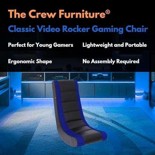 The Crew Furniture Classic Video Rocker Gaming Chair, for Kids and Teens, PU Faux Leather & Polyester Mesh, Black/Blue thumbnail 4