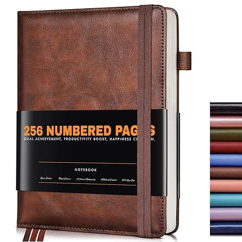 Lined Journal Notebook for Women Men, 256 Numbered Pages Hardcover Leather Journals for Writing, A5 Journaling Notebooks, College Ruled Journal for Business Work School Note Taking 5.75" x 8.38" Brown - Image 1