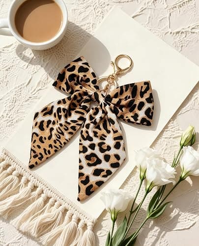 Pithayla Leopard Bow Bag Charms Keychain, Purse Charm Accessories for Women | Leopard Print Bow Key Chain, Cute Bag Purse Charm Keychains for Girl Handbags Backpacks thumbnail 5