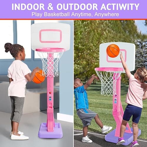 Basketball Hoop Indoor for Toddler Toys 1-3 3-5 Adjustable Portable Basketball Net Set Pool Outdoor Backyard Toy Mini Hoop Basket Ball Game for Kids Age 1 2 3 4 5 6 Year Old Boys Girls thumbnail 6