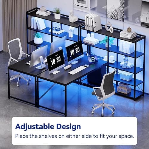 Pamray 49 Inch L Shaped Gaming Computer Desk with Shelves and Storage | Compact Reversible Design with LED Lights & Power Outlets, Suitable for Home Office Bedroom Small Spaces and Dorm Study Work thumbnail 2