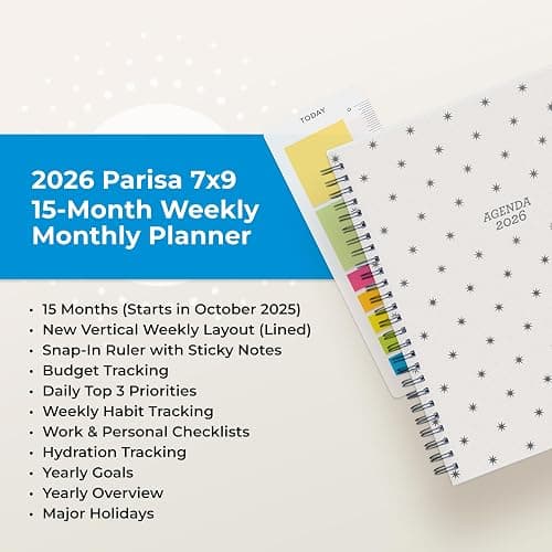 Blue Sky 15 Month 2026 Weekly and Monthly Planner Calendar, October 2025 - December 2026, 7" x 9", Flexible Cover, Durable Twin Wire Binding, Laminated Tabs, Includes Ruler & Sticky Notes, Parisa thumbnail 9