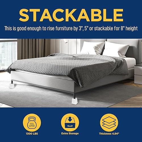 LifeMaster 8pcs Bed Risers Set - 3.5 inch Adjustable Heavy Duty Furniture Risers for Sofa Couch, Great for Under Bed Storage (White) - 3.5inch-8 PACK - White thumbnail 6