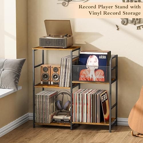 ThreeHio Record Player Stand, Turntable Stand with Vinyl Storage Holds up to 300+ Albums, Storage Cabinet for Vinyl Records, Record Player Table for Living Room thumbnail 7