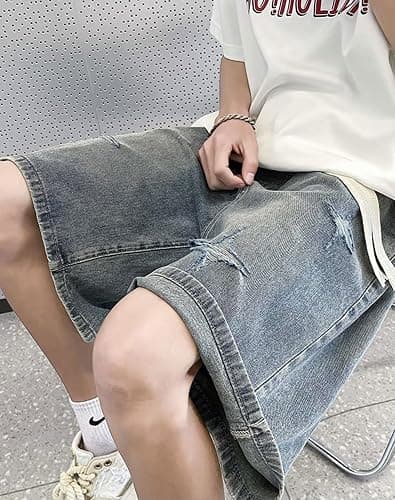 Sunidol Women's Y2K Star Denim Shorts Elastic Waist Summer Casual Loose Straight Baggy Jeans Shorts Jorts with Pockets thumbnail 3
