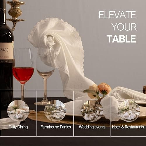 FINGERCRAFT Lace Cloth Napkins, 100% Cotton, 12 Pack, 20x20 Inch, White | Premium Crochet lace, mitered Corners, Pre-Shrunk, absorbent, suits everyday use, farmhouse, weddings, Christmas dinner thumbnail 4