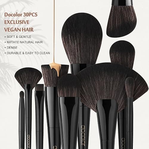 Docolor Makeup Brushes Set Professional 30Pcs Obsidian Makeup Brushes Premium Synthetic Powder Kabuki Foundation Contour Blush Concealer Eye Shadow Blending Eyeliner Crease Eyebrow Make Up Brush Kit thumbnail 4