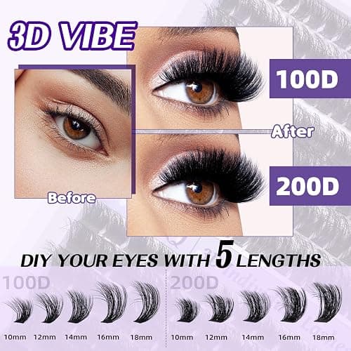 B&Q Fluffy Lash Clusters Kit 100D 200D Mixed Volume Lash Clusters 10-18mm Individual Lashes Kit Salon-style Dramatic Thick eyelash extension 280pcs Suitable for Beginners Makeup at Home(KIT-100D+200D) thumbnail 7