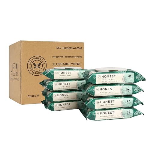 The Honest Company Flushable Wipes for Sensitive Skin, Hypoallergenic, Fragrance-Free, Tropical Leaves Design, 336 Count (4 Packs of 84) thumbnail 9