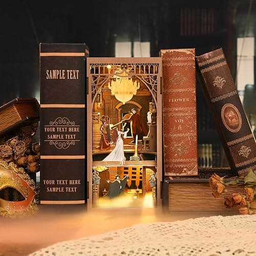 MiniCity Phantom of the Opera Book Nook Kit, DIY 3D Wooden Puzzle with LED | 7.1 x 4.3 x 9.1 in; 186-piece DIY kit with LED and dust cover; glue/tools included; 6-8 hr build for shelf display, ages 14+. thumbnail 2