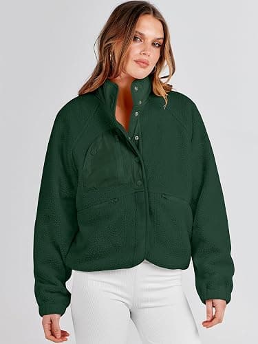 ANRABESS Womens Fuzzy Fleece Jacket Fall Casual Long Sleeve Cropped Sherpa Button Down Shacket Coats Outwear With Pockets thumbnail 3