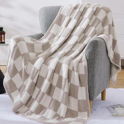 WRENSONGE Fall Checkered Throw Blanket, Taupe Soft Cozy Fluffy Warm Throw Blankets for Couch, Sofa, Chair, Bed, Camping, Picnic, Office,Travel Lightweight Bed Blanket - 50"*70" thumbnail 2