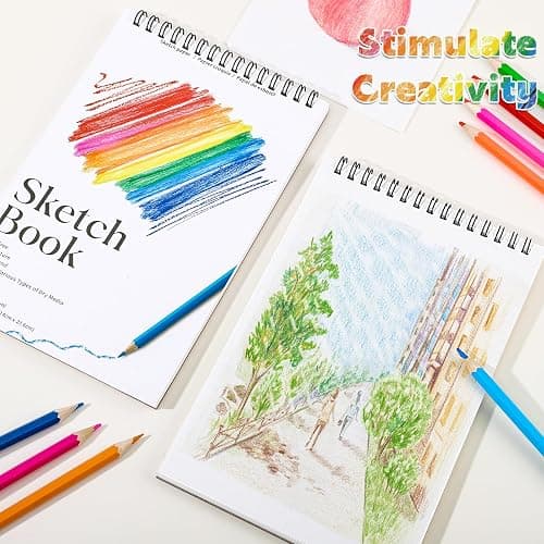 4 Pack Small Sketch Books, 5.5 x 8.5 Inch Mini Sketchbook, 68lb/100gsm Spiral Bound Small Sketch Pad, Acid Free Art Supplies Drawing Painting Sketchbook for Kids, Beginners, Artists & Easter Gift thumbnail 7