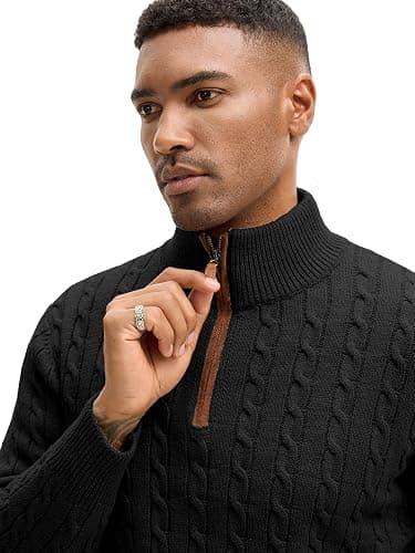 JEMLDL Men's Quarter Zip Pullover Sweaters Cable Knit Texture Slim Fit Mock Neck Sweaters thumbnail 3