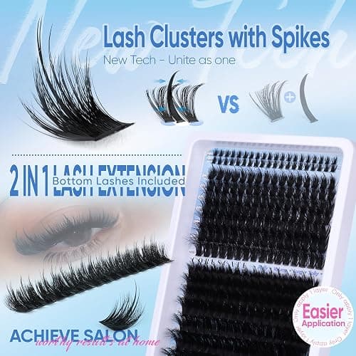 CORUSCATE Lash Clusters with Spikes Bottom Lashes 160D+260D Cluster Eyelash Extensions 3D Volume Individual Lashes Wispy 12-22mm Long Cluster Lash Mega Dramatic Full Look Strip Lash Extension thumbnail 2