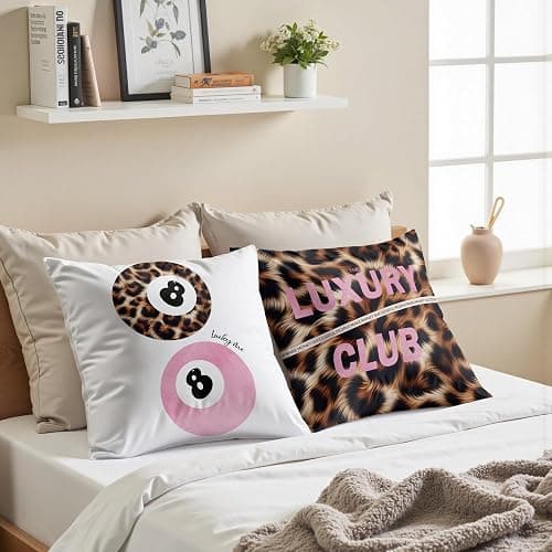 GTYNU Trendy Funky Cheetah Pink Y2K Luck 8 Ball Throw Pillow Covers 18x18 Set of 2,Cheetah Leopard Lover Gifts for Women,Coquette Preppy Pillow Covers for Girls Room Dorm Apartment Decor,（622） thumbnail 5