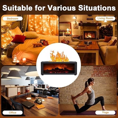 3D Flame Essential Oil Diffuser, 150ml Fireplace Flame Light Humidifier with Timer, Auto-Off Protection, 7 Colors LED Night Light and Remote Control, Aroma Diffuser for Home, Office, Bedroom (Black) thumbnail 6