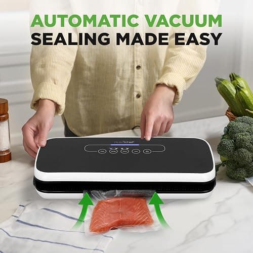 NutriChef Automatic Food Vacuum Sealer, Electric Air Sealing Preserver System for Dry and Moist Foods, LED Control, Strong Suction, Includes Bags, Wine Stopper Cork, and Air Suction Hose, 14”x6”x3” thumbnail 4