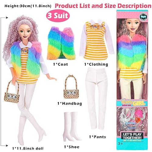 iBayda 6 Pack Fashion 11.5 inch American Toy Prinecess Dolls Playset with Outfits Dress Design and Accessories Like Handbag Hat Crown Necklace Suitcase (Gift Box Package) thumbnail 5