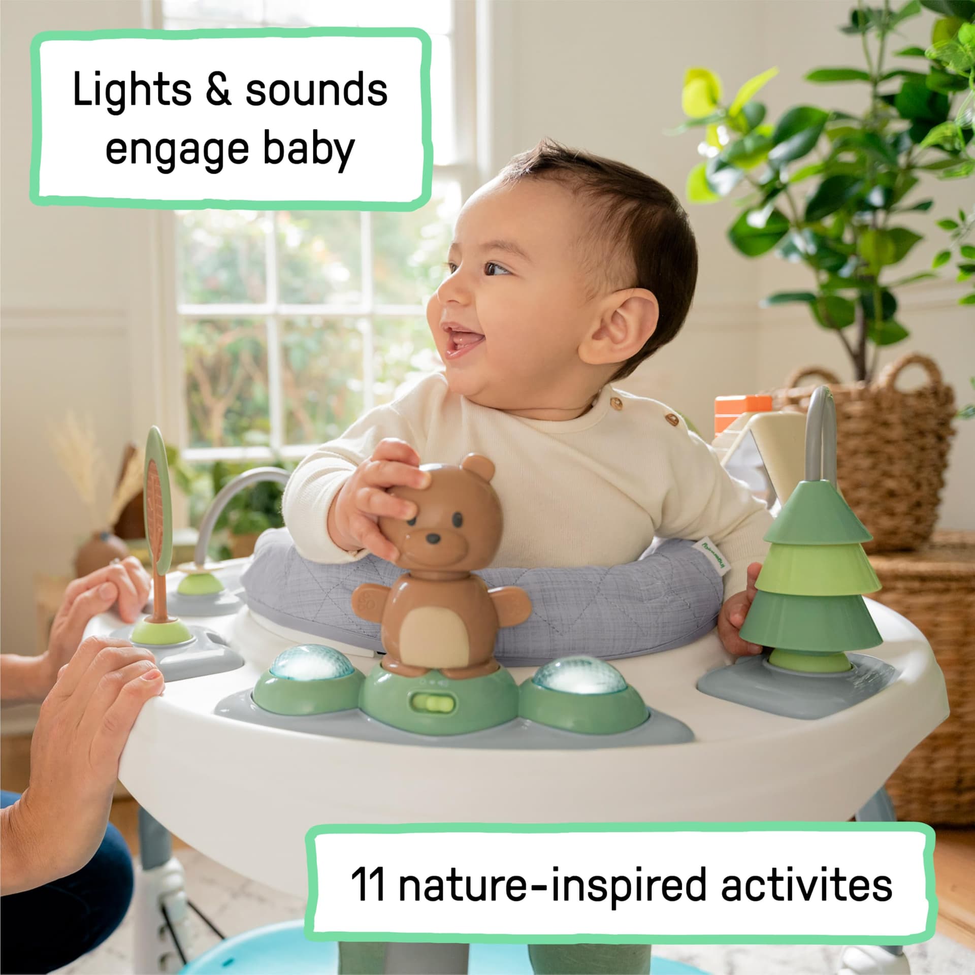 Ingenuity Spring & Sprout 2-in-1 Baby Activity Center Jumper and Table with Infant Toys - Ages 6 Months +, First Forest thumbnail 5